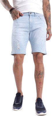 WROGN Solid Men Blue Denim Shorts