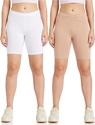 Joe Solid Women White, Beige Cycling Shorts