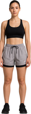 House Of Fusion Printed Women Grey, Black Sports Shorts