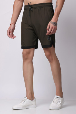 FitInOutFit Self Design Men Dark Green Running Shorts