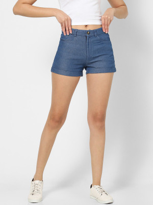 VASTRADO Solid Women Blue Denim Shorts