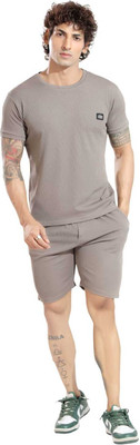 karm creation Men Solid Grey Top & Shorts Set