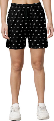 SHREEFAB Printed Women Black Regular Shorts