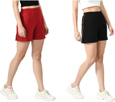 IndiWeaves Solid Women Maroon, Black Regular Shorts
