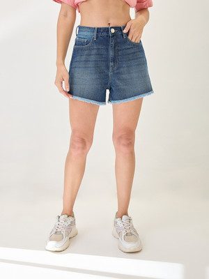 Globus Solid Women Denim Dark Blue Denim Shorts