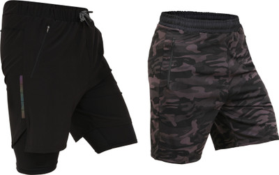 NINQ Solid Men Black Gym Shorts, Sports Shorts, Cycling Shorts, Running Shorts
