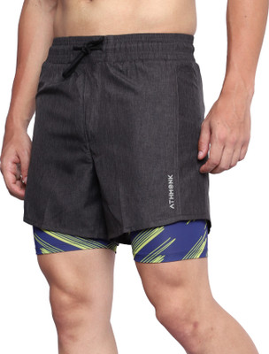 Athmonk Printed Men Blue Running Shorts