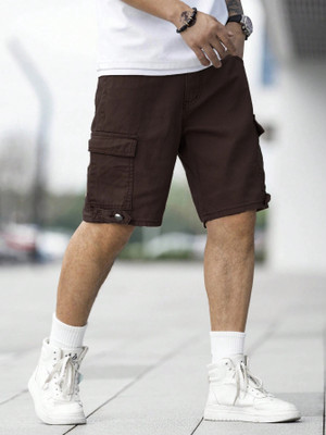 Leriya Fashion Solid Men Brown Cargo Shorts