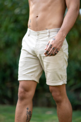 LOOM FASHION Solid Men Denim White Regular Shorts
