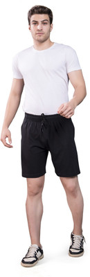FASHINKS Solid Men Black Basic Shorts