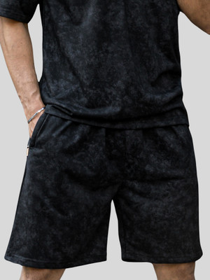 Jump Cuts Printed Men Black Basic Shorts