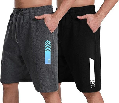 Peach Blossom Solid Men Dark Grey, Black Casual Shorts