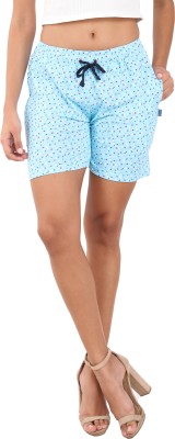 Western Vivid Printed Women Light Blue Regular Shorts