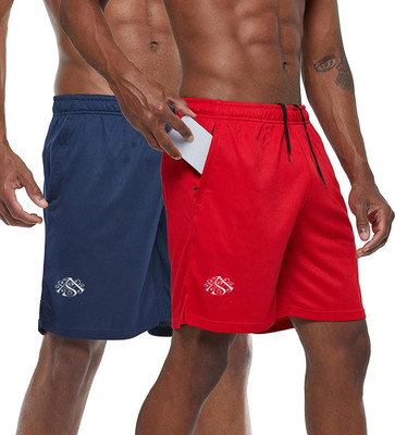 OORA Solid Men Dark Blue, Red Sports Shorts, Gym Shorts, Casual Shorts