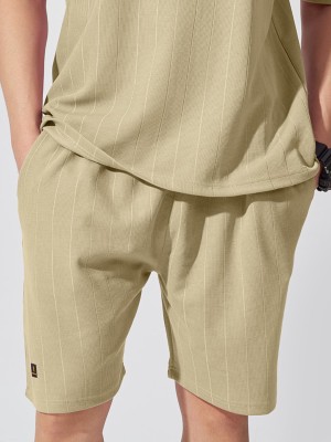 MANIAC Striped Men Beige Bermuda Shorts