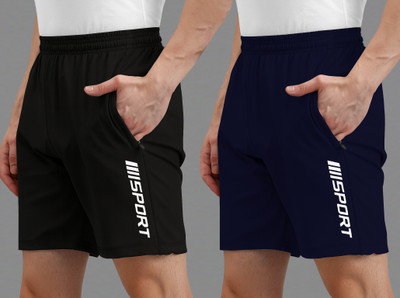 AVOLT Solid, Printed Men Black, Blue Casual Shorts