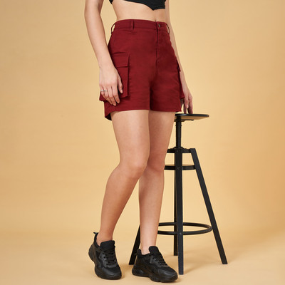 YU by Pantaloons Solid Women Red Casual Shorts