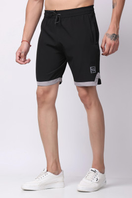 FitInOutFit Self Design Men Black Running Shorts