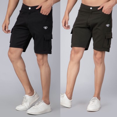 We Perfect Solid Men Black, Green Cargo Shorts