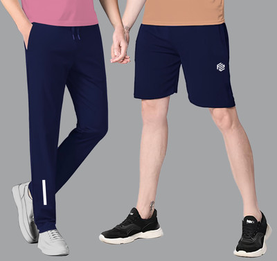 FLYZEN Solid Men Dark Blue Regular Shorts