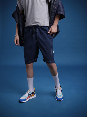 Roadster Solid Men Blue Cargo Shorts