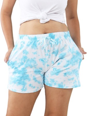 Lappen Fashion Tie & Dye Women Light Blue, White Basic Shorts, Regular Shorts