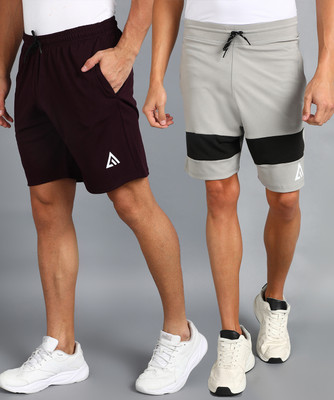 Adrenex Color Block Men Grey, Maroon Basic Shorts