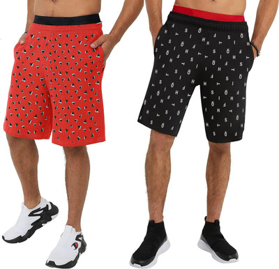 HOTFITS Graphic Print Men Red, Black Basic Shorts