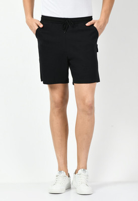 IndiWeaves Solid Men Black Sports Shorts