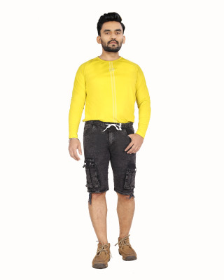QFA Dyed/Washed Men Denim Black Denim Shorts