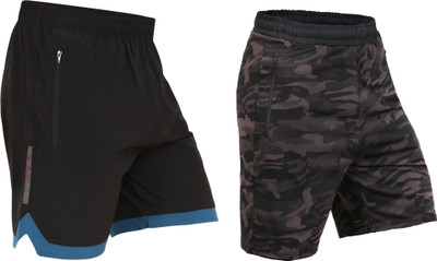 NINQ Solid Men Black, Grey Sports Shorts