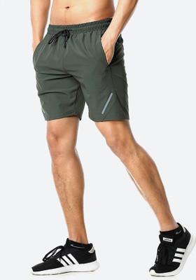 Flingr Solid Men Green Sports Shorts
