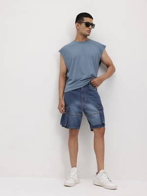 Roadster Solid Men Blue Denim Shorts