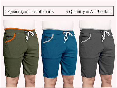 WeReKo Solid Men Silver Regular Shorts