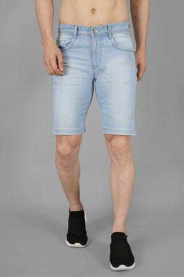 NIVASU Self Design Men Light Blue Denim Shorts