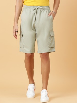 KOTTY Solid Men Light Green Cargo Shorts