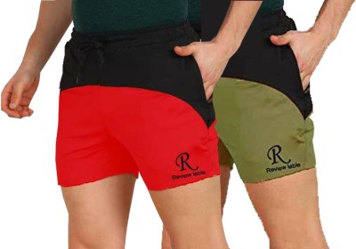 Review lable Color Block Men Red, Green Gym Shorts, Running Shorts, Basic Shorts, Cycling Shorts, Sports Shorts, Regular Shorts