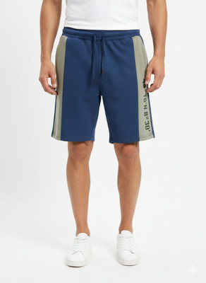 VOMAZO Solid Men Blue Casual Shorts, Basic Shorts, Regular Shorts