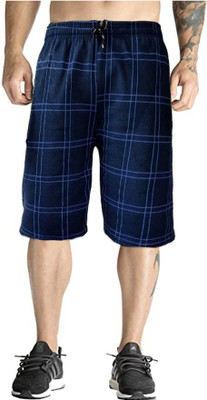 Sathvik Tex Checkered Men Blue Basic Shorts