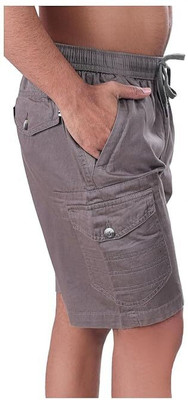 24 Street Solid Men Grey Casual Shorts