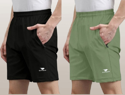skyrow Printed Men Black, Light Green Regular Shorts