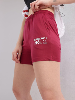HRX by Hrithik Roshan Printed Women Maroon Regular Shorts
