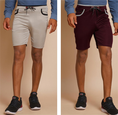 METRONAUT Solid Men Silver, Maroon Regular Shorts