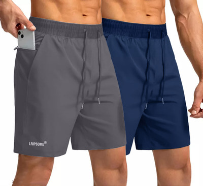 Lripsome Solid Men Grey, Dark Blue Regular Shorts