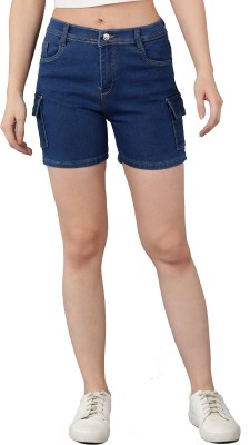 F2M Solid Women Denim Blue Denim Shorts