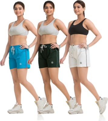 STYLE AK Solid Women Green, White, Green Regular Shorts