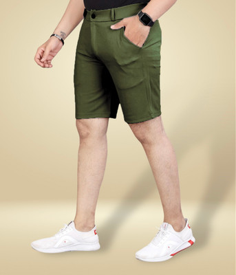 GHK Solid Men Green Casual Shorts