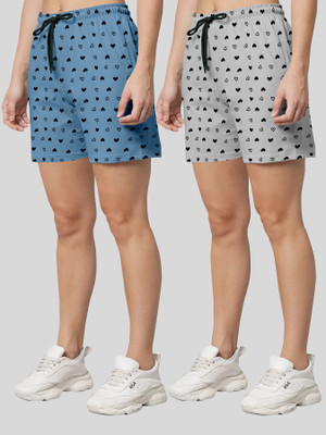 RIOCREATION Printed Women Blue, Grey Regular Shorts