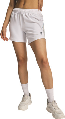 SG Solid Women White Sports Shorts