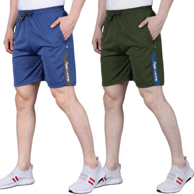 RK Costing Solid Men Blue, Dark Green Regular Shorts